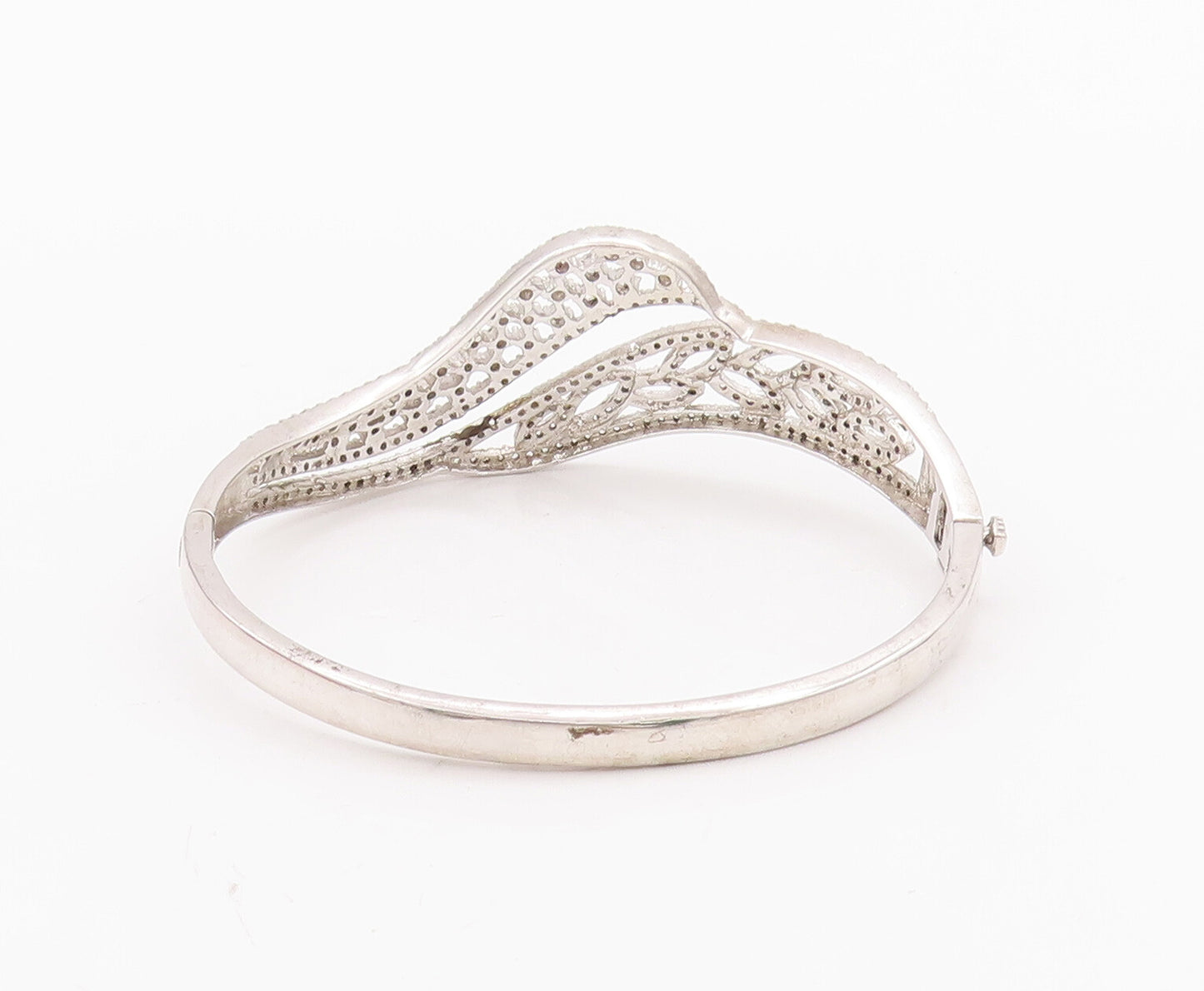925 Sterling Silver Vintage Bracelet Swirly Topaz Beaded Carved Leaf  BT10318
