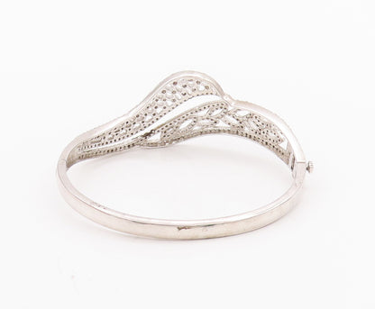 925 Sterling Silver Vintage Bracelet Swirly Topaz Beaded Carved Leaf  BT10318