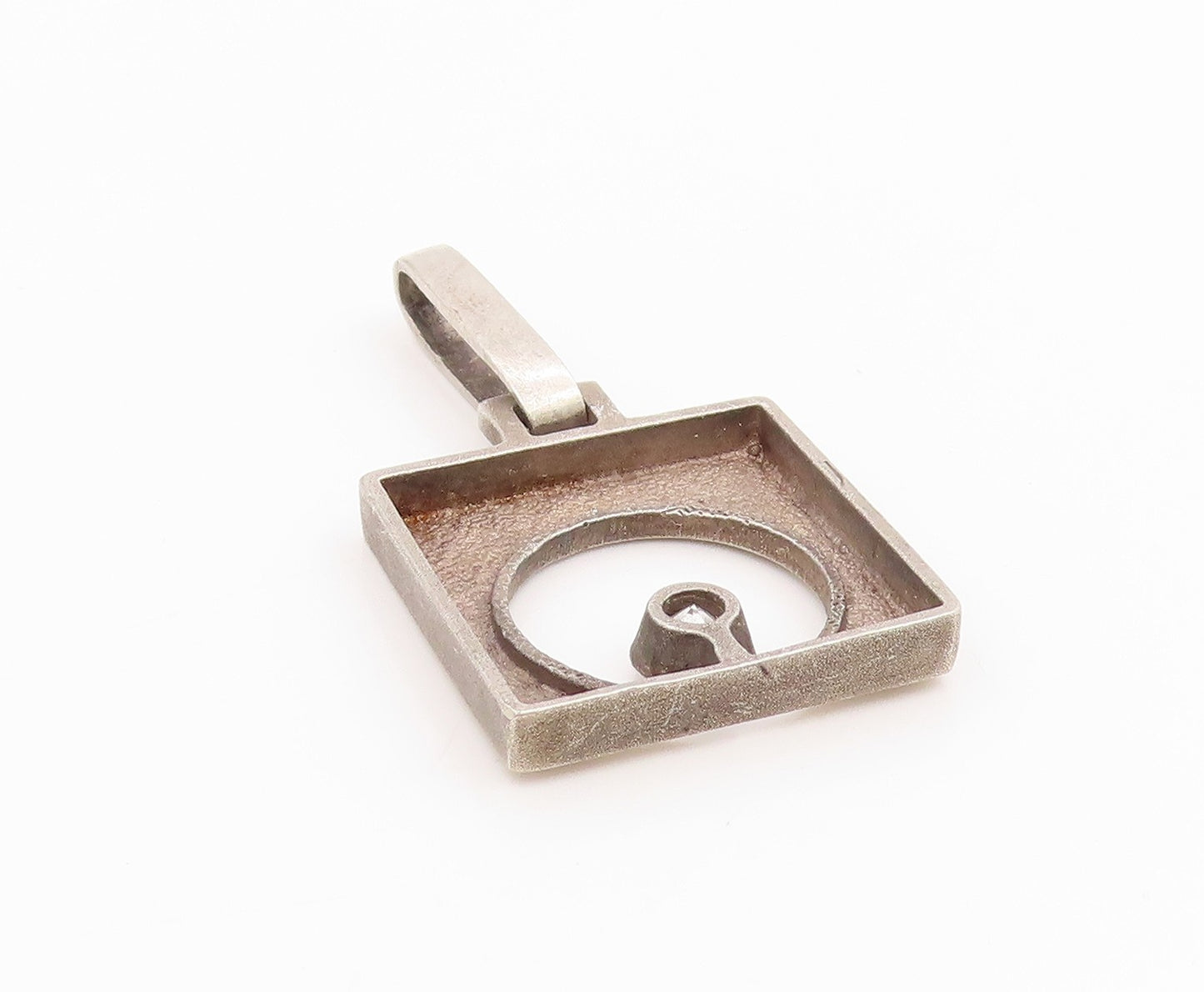 925 Sterling Silver Vintage Pendant Square With Cutout Circle & CZ  PT24408