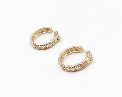 925 Sterling Silver  Cubic Zirconia Cross Pattern Hinge Hoop Earrings  EG9044