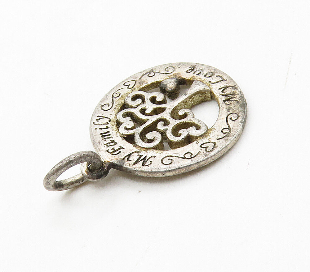 925 Sterling Silver  Vintage My Family My Love Etched Tree Pendant  PT12410