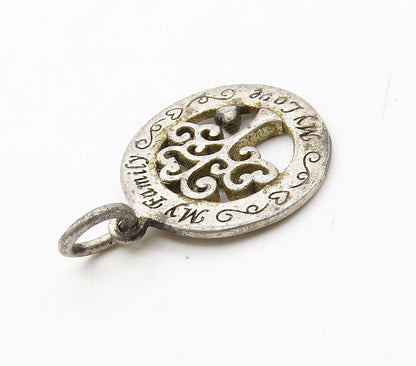 925 Sterling Silver  Vintage My Family My Love Etched Tree Pendant  PT12410