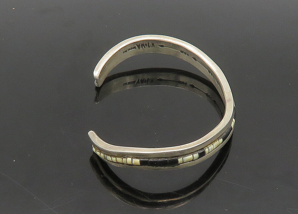 NAVAJO 925 Sterling Silver  Vintage Black & White Onyx Cuff Bracelet  BT8060