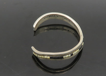 NAVAJO 925 Sterling Silver  Vintage Black & White Onyx Cuff Bracelet  BT8060