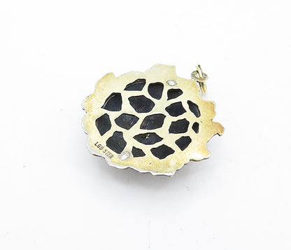 925 Sterling Silver  Vintage Two Tone Patterned Dome Drop Pendant  PT3505