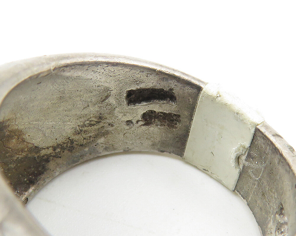 925 Sterling Silver  Vintage Wooden Detail Ribbed Dome Band Ring Sz 7  RG11578