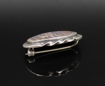 925 Sterling Silver  Vintage Twisted Edge Oval Abalone Brooch Pin  BP9846