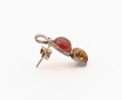 925 Sterling Silver Vintage Earrings Bold Cabochon Amber Geometric Drop  EG14367