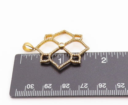 925 Sterling Silver Vintage Pendant Gold Plated CZ Open Floral Cut Out  PT24838