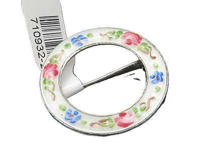 LAMODE 925 Sterling Silver  Vintage Enamel Floral Wreath Brooch Pin  BP7801