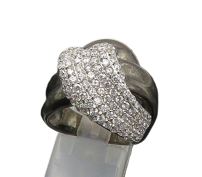 925 Sterling Silver  Vintage Cubic Zirconia Encrusted Band Ring Sz 7  RG21451
