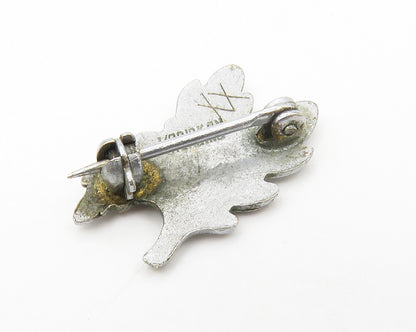 925 Sterling Silver & 10K GOLD  Vintage Shiny Floral Leaf Brooch Pin  BP5311