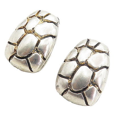 925 Sterling Silver  Vintage Shiny Petite Cobble Pattern Drop Earrings  EG4202