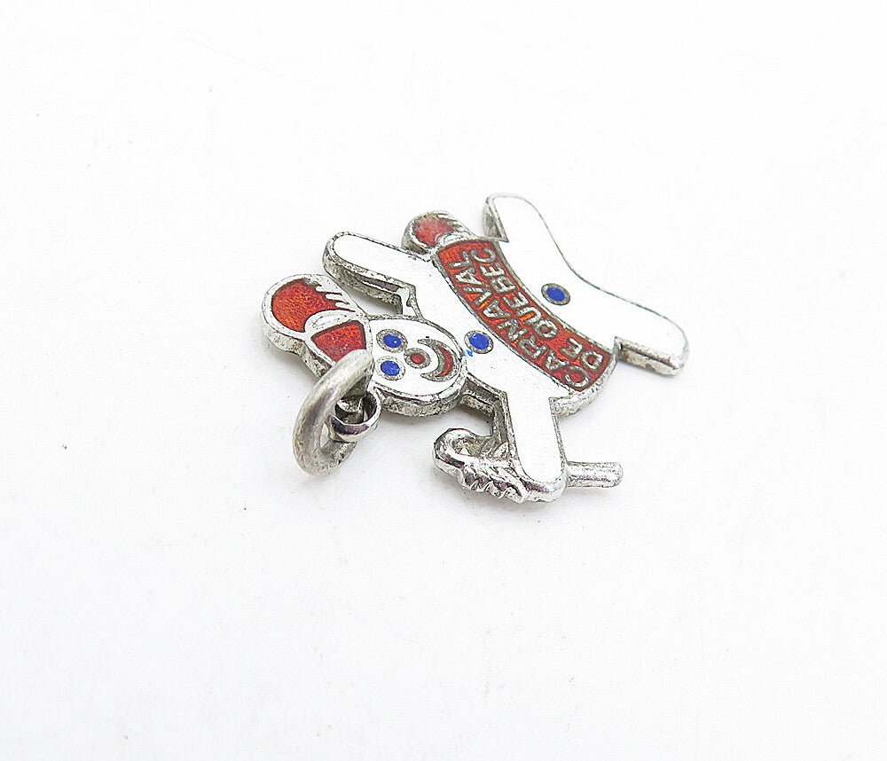 925 Sterling Silver Vintage Enamel Carnaval De Quebec Snowman Pendant PT3625