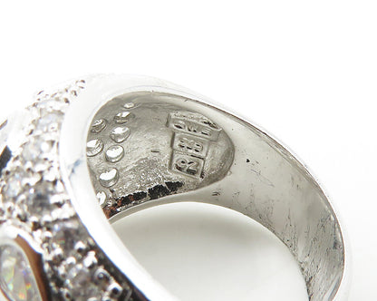 925 Silver   Vintage Cubic Zirconia Tear Drops Dome Band Ring Sz 8  RG19411