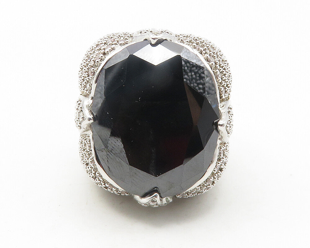 925 Sterling Silver  Large Black Hematite & Topaz Cocktail Ring Sz 9  RG11833