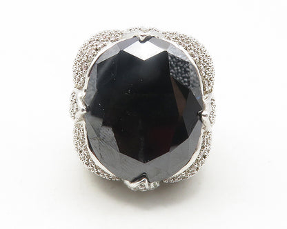 925 Sterling Silver  Large Black Hematite & Topaz Cocktail Ring Sz 9  RG11833