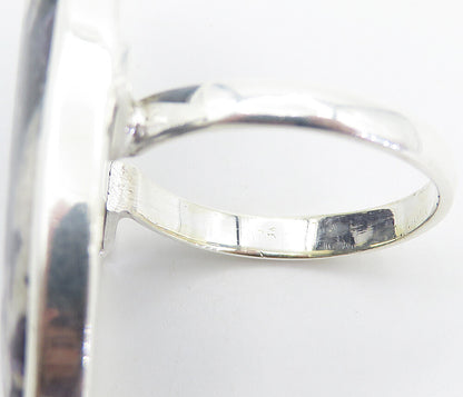 925 Sterling Silver  Blue & White Jasper Oval Cocktail Ring Sz 9  RG8309