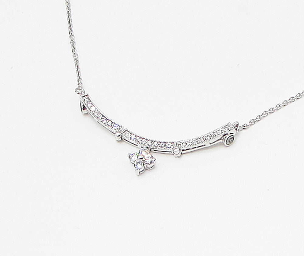 925 Sterling Silver  Cubic Zirconia Floral Double Wear Chain Necklace  PT2462