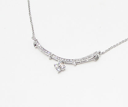 925 Sterling Silver  Cubic Zirconia Floral Double Wear Chain Necklace  PT2462