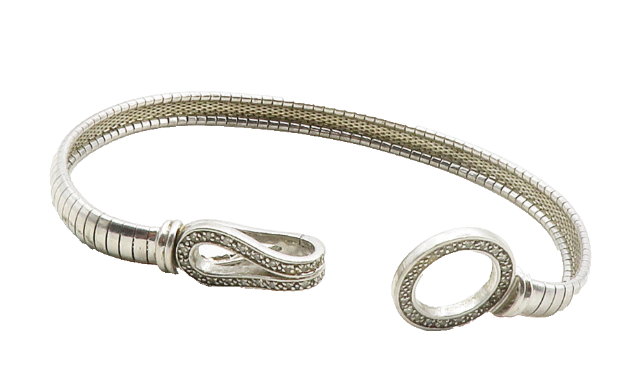 925 Sterling Silver  Shiny Genuine Diamonds Flat Snake Chain Bracelet  BT5028