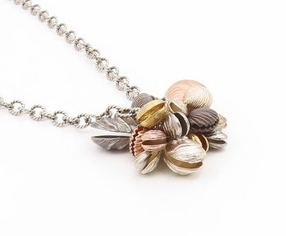 925 Sterling Silver Vintage Necklace Multi Tone Sea Shell Cluster Chain  NE4818