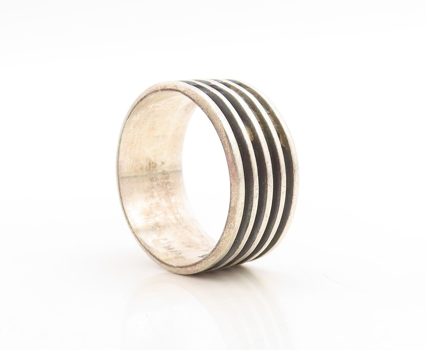 925 Sterling Silver Vintage Ring MEXICO Minimalist Grooved  Sz 14  RG31207