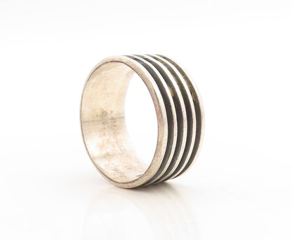 925 Sterling Silver Vintage Ring MEXICO Minimalist Grooved  Sz 14  RG31207