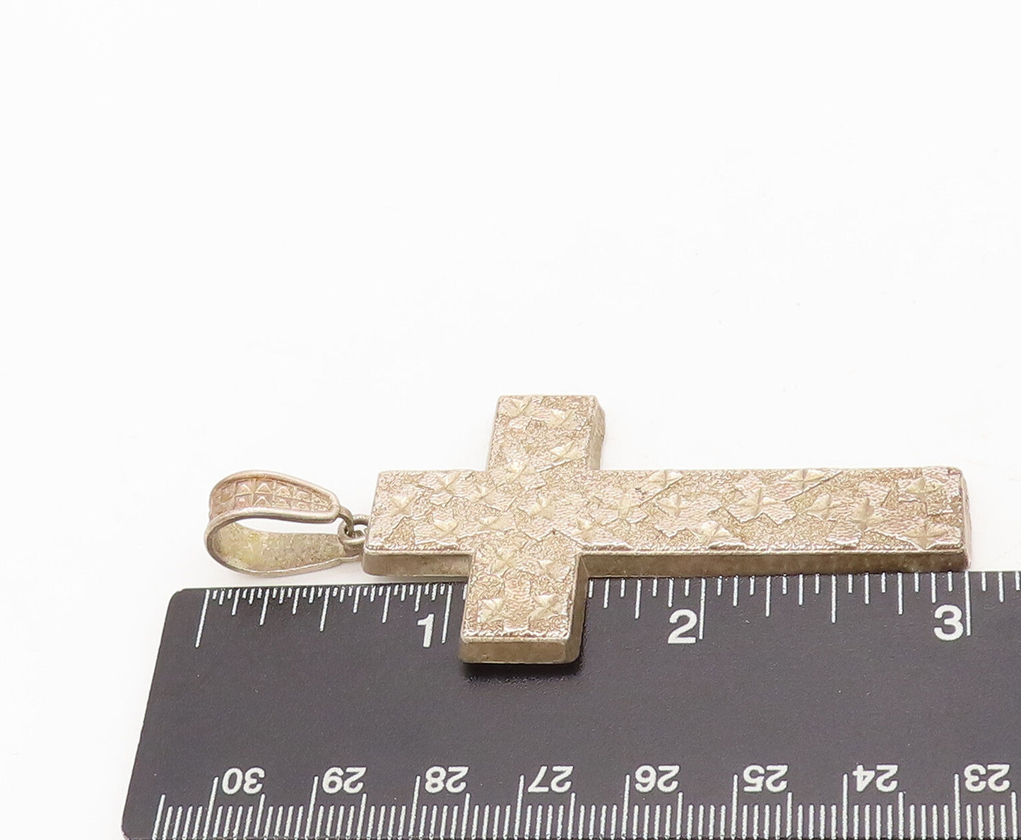925 Sterling Silver Vintage Pendant Hammered Solid Religious Cross  PT22489