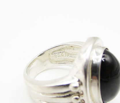 925 Sterling Silver Cabochon Cut Black Onyx Oval Solitaire Ring Sz 4.5 RG2971