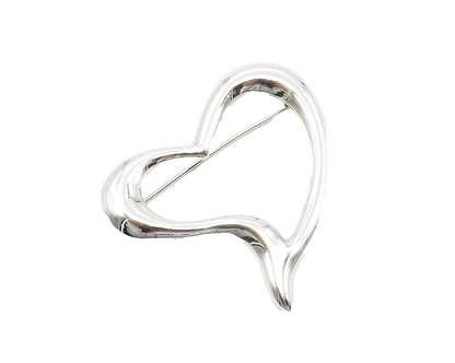 925 Sterling Silver  Shiny Polished Open Love Heart Smooth Brooch Pin  BP4762