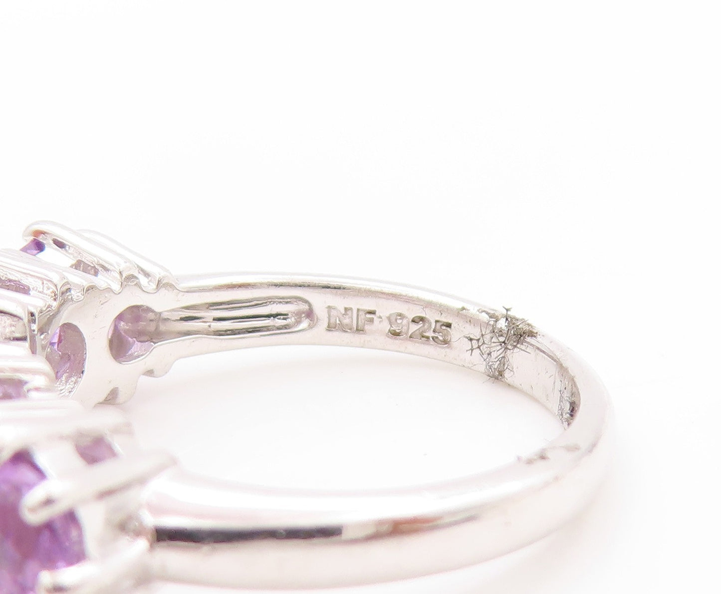 925 Sterling Silver Vintage Ring Round Cut Amethyst 5 Stone Band  Sz 6  RG32728
