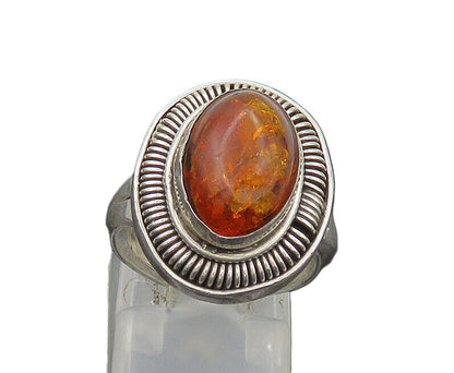 925 Sterling Silver  Vintage Cabochon Cut Amber Cocktail Ring Sz 5  RG21732