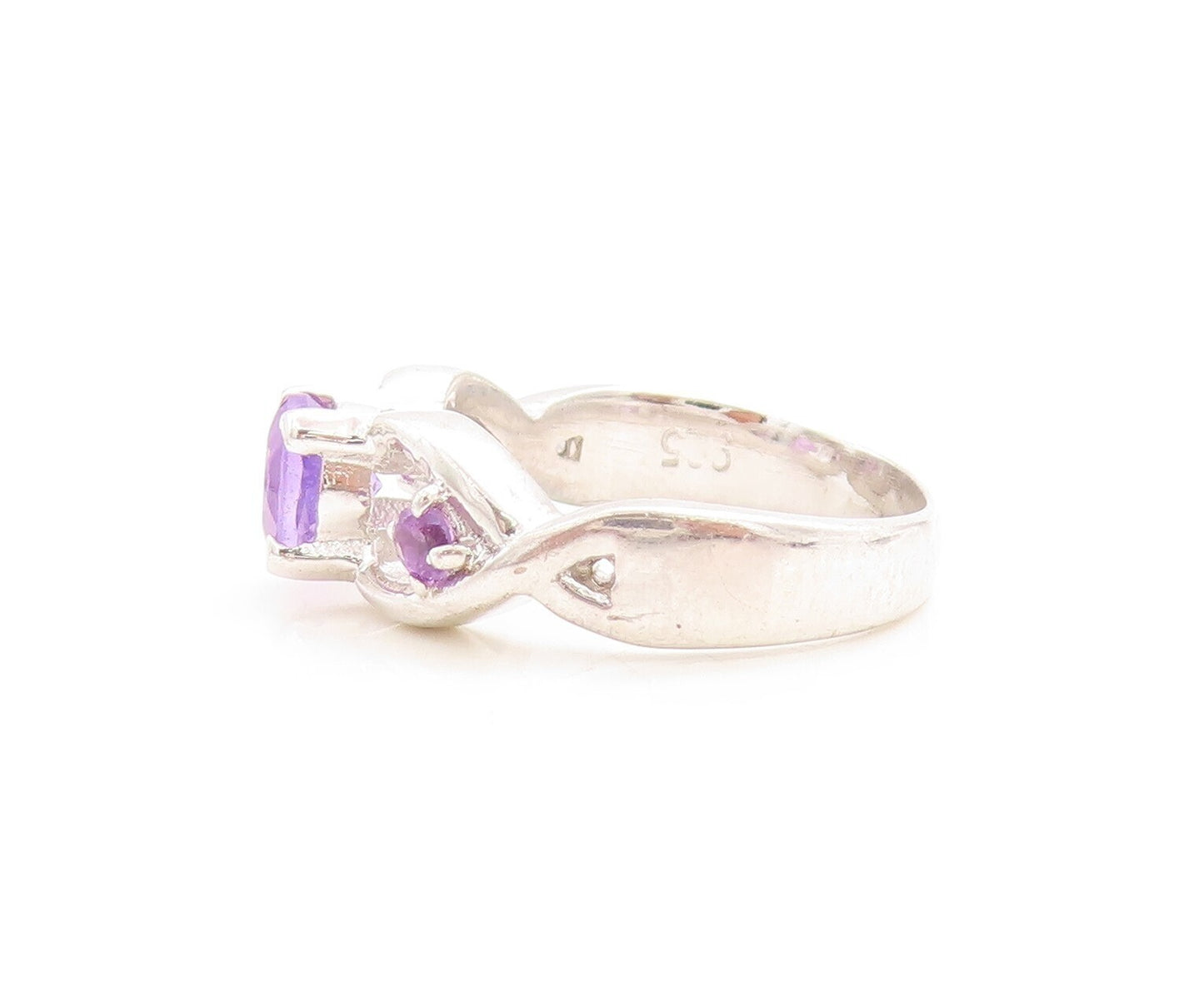 925 Sterling Silver Vintage Ring Designer Cutout Round Amethyst  Sz 7  RG31188