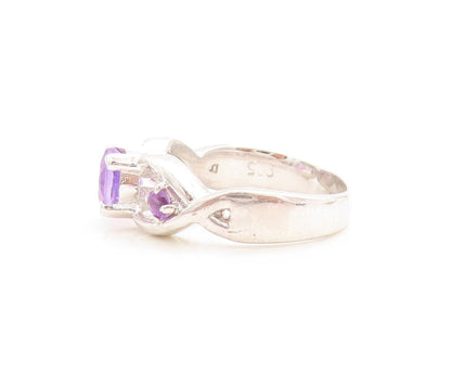 925 Sterling Silver Vintage Ring Designer Cutout Round Amethyst  Sz 7  RG31188