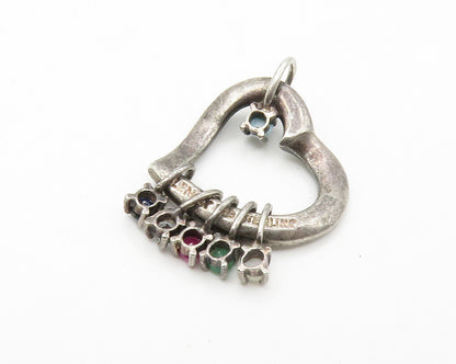 LENOX 925 Sterling Silver Vintage Topaz & Multi Stone Heart Pendant PT11074