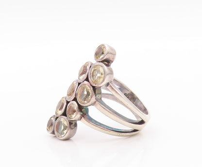 925 Sterling Silver Vintage Ring Cutout Band Round Topaz  Sz 7  RG32519