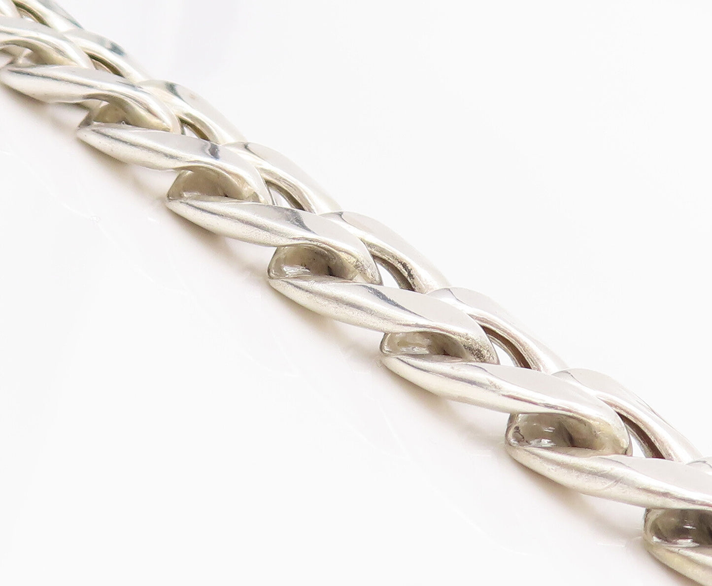 925 Sterling Silver Vintage Necklace Solid Carved Flat Curb Link Chain  NE4284