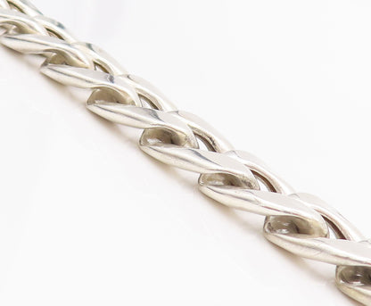 925 Sterling Silver Vintage Necklace Solid Carved Flat Curb Link Chain  NE4284