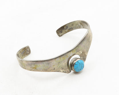 MEXICO 925 Sterling Silver  Vintage Turquoise Dark Tone Cuff Bracelet  BT4366