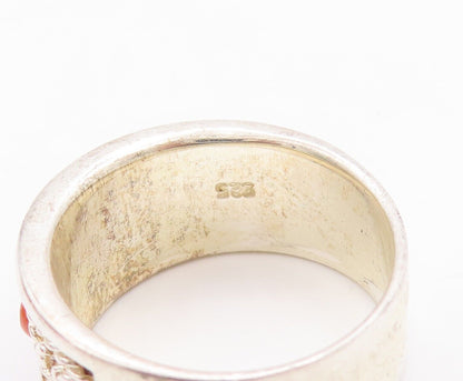 925 Sterling Silver Vintage Ring Rope Carved Orange Gemstone  Sz 7.5  RG28621
