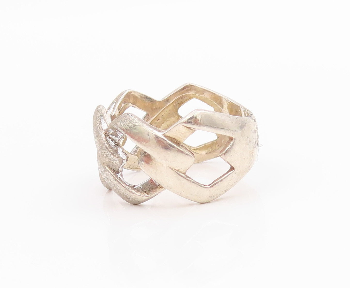 925 Sterling Silver Vintage Ring Antique Curb Link Design Cutout  Sz 8  RG33258