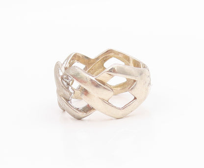 925 Sterling Silver Vintage Ring Antique Curb Link Design Cutout  Sz 8  RG33258