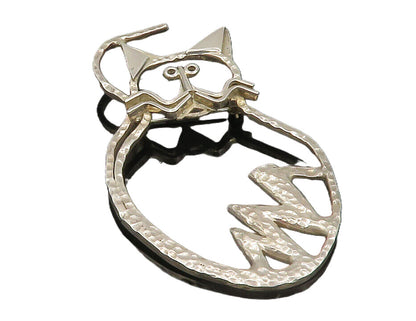 CARSI MEXICO 925 Sterling Silver  Vintage Shiny Hammered Cat Brooch Pin BP4508