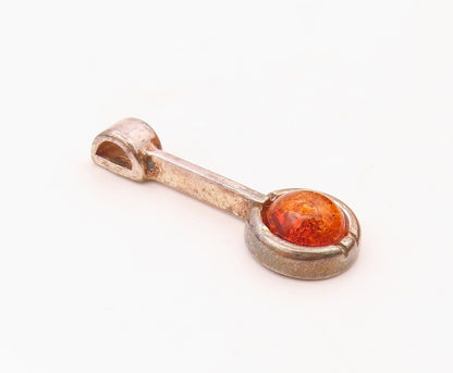 925 Sterling Silver Vintage Cabochon Baltic Amber Linear Drop Pendant PT21426
