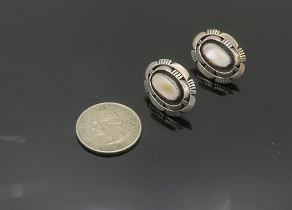 L.M. NEZ NAVAJO 925 Silver  Vintage Mother Of Pearl Drop Earrings  EG10104