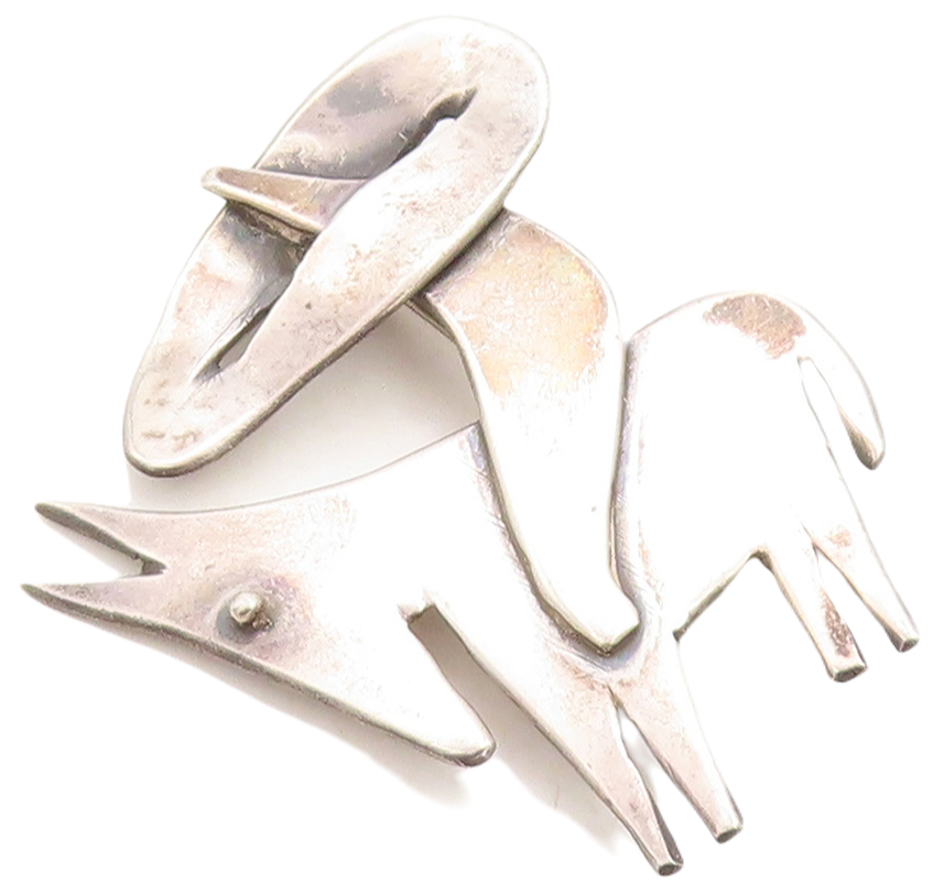 925 Sterling Silver Vintage Brooch Pin Designer Tribal Man on Donkey  BP11395