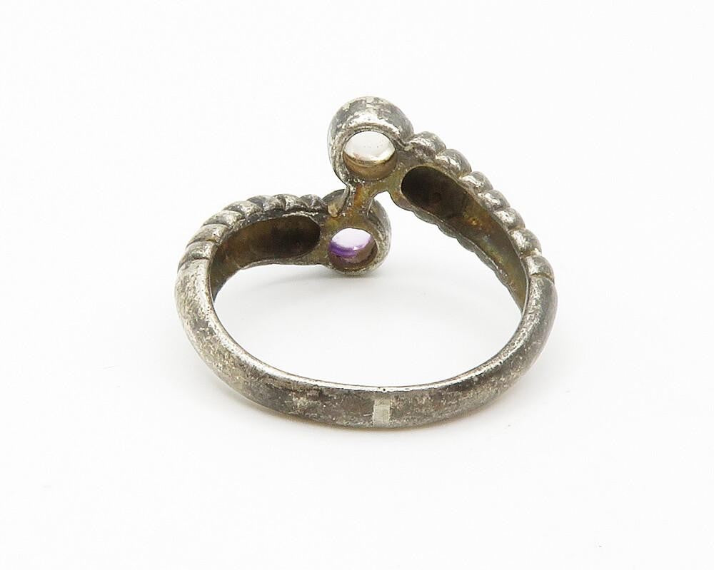 925 Sterling Silver  Vintage Topaz Dark Tone Fluted Bypass Ring Sz 7  RG14726