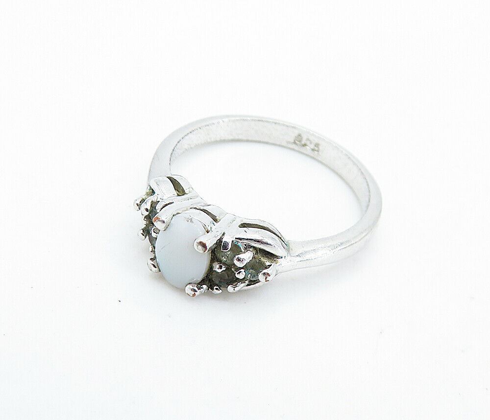925 Sterling Silver  White Agate & Topaz Solitaire Accent Ring Sz 6  RG6381
