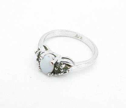 925 Sterling Silver  White Agate & Topaz Solitaire Accent Ring Sz 6  RG6381